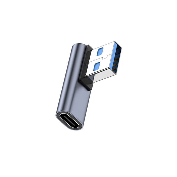 USB-C-hun til USB-A-han adapter med vinkel, aluminiumslegering, pladsbesparende til kompakte enheder