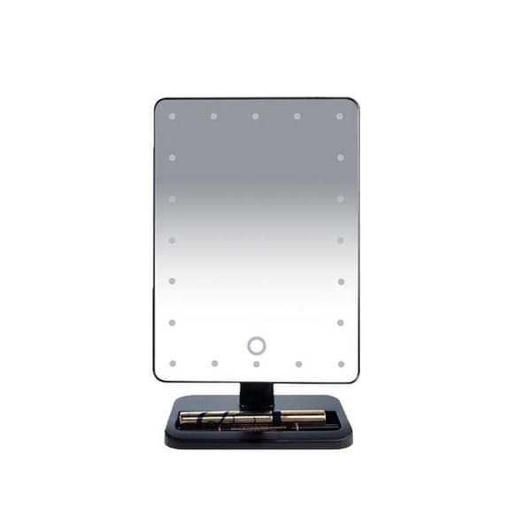 LED Bord Makeup Spejl med Touch Sensor og 360° Rotation - 20 LED Perler Sort