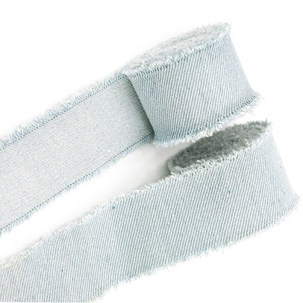 Denim frynsekant, lyseblå jeansstofbånd, 5 cm bred, 1,5 meter