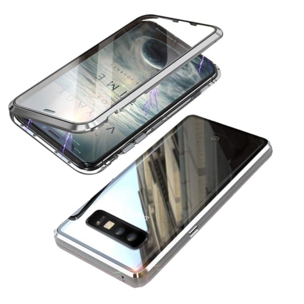 Magneettinen kuori Samsung Galaxy S10:lle näytönsuojalla - hopea