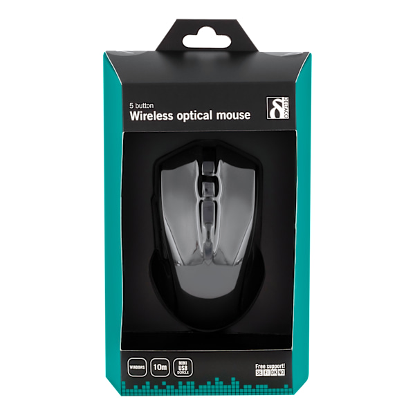 Wireless optical mouse 5 buttons + scroll 1600 DPI USB black