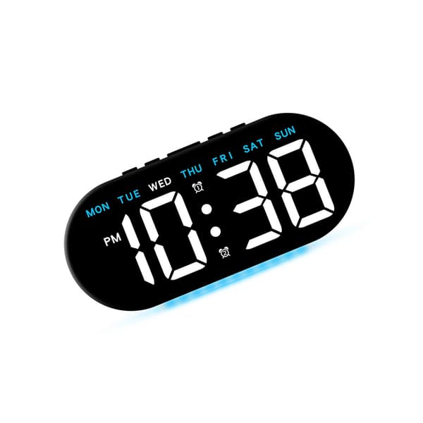 LED digital väckarklocka med stor display, 24-timmarsvisning, evighetskalender, alarm och nattbelysning för skrivbord och sovrum Black+Blue Black+Blue