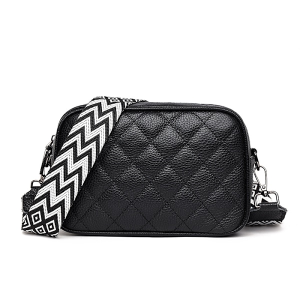 Läder Diamant Kviltad Crossbody Väska med Dragkedjeficka Svart