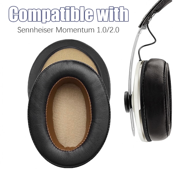 Ersättande Öronkuddar i PU-läder för Sennheiser Momentum 1.0/2.0 Svart