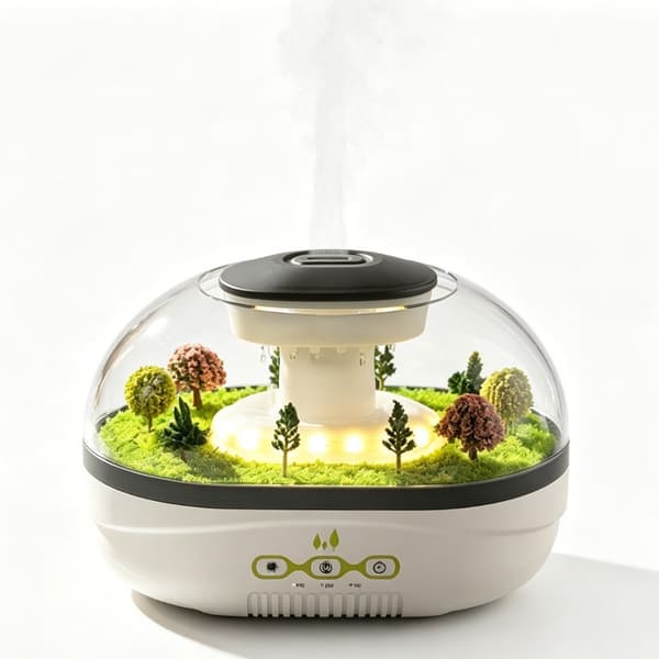 Miniatyrbefuktare med aromaterapi, nattljus, timer och vattentank på 400 ml