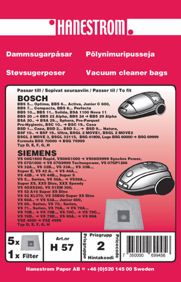 Dammsugarpåsar BOSCH BBS6,7,8 SIEM VS32,42