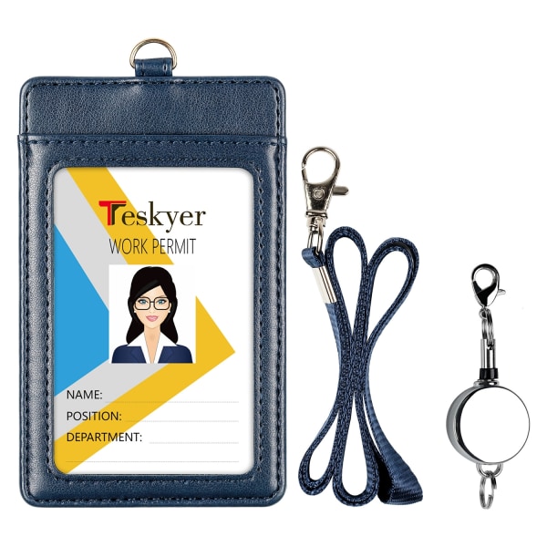Kortholder Lodret PU Læder Badge Holder Blå