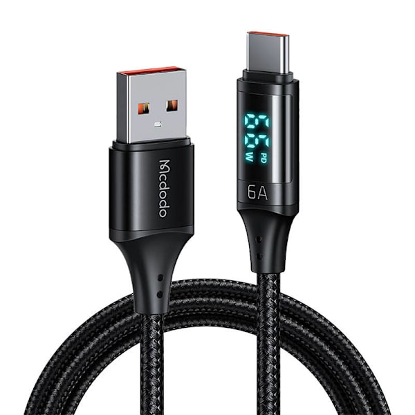 Kabel USB till USB-C Mcdodo CA-1080 med display, 66W, 6A, 1,2m (svart)