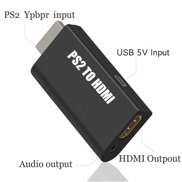 INF PS2-HDMI-sovitin 3,5 mm:n äänilähdöllä HDTV-/HDMI-näytöille