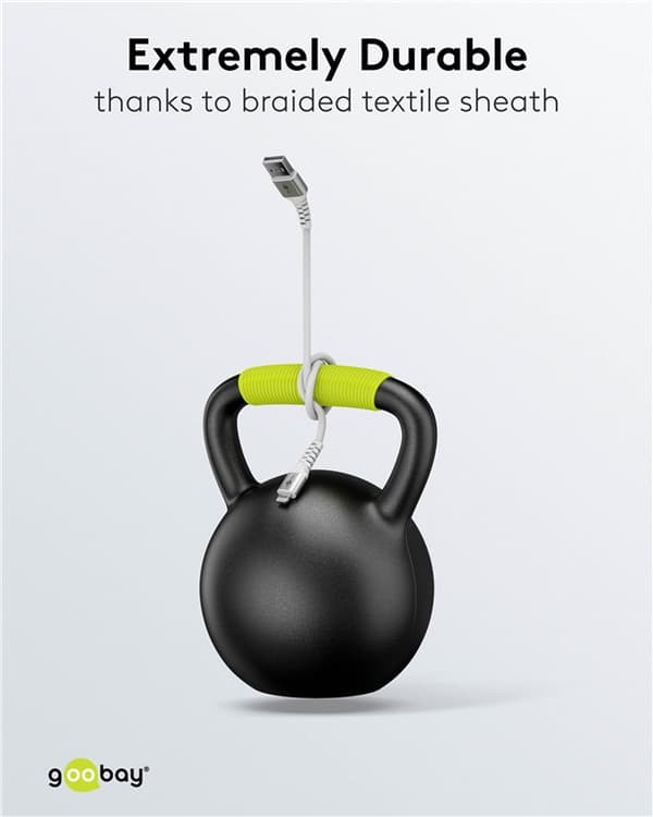 Lightning-USB-A supersoft textilkabel med metallkontakter, 1 m, vit