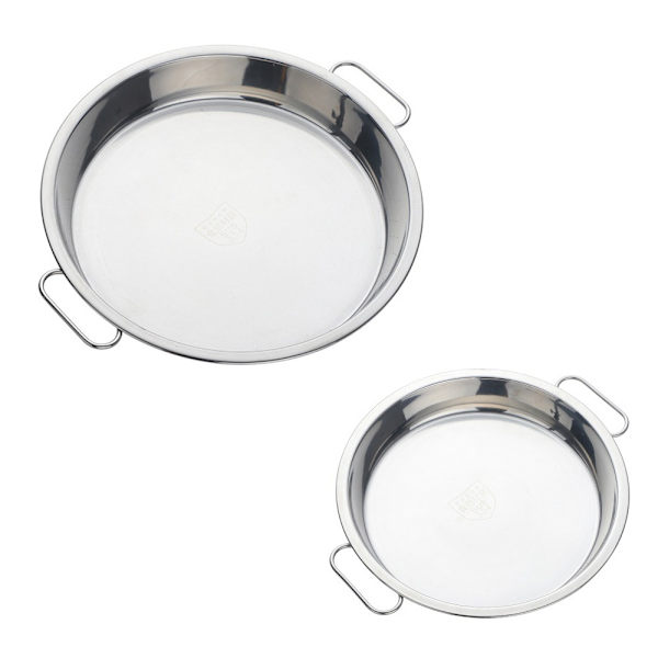 2-pack Små Rostfria Plattbottnade Pannor - Mångsidig Serveringsbricka