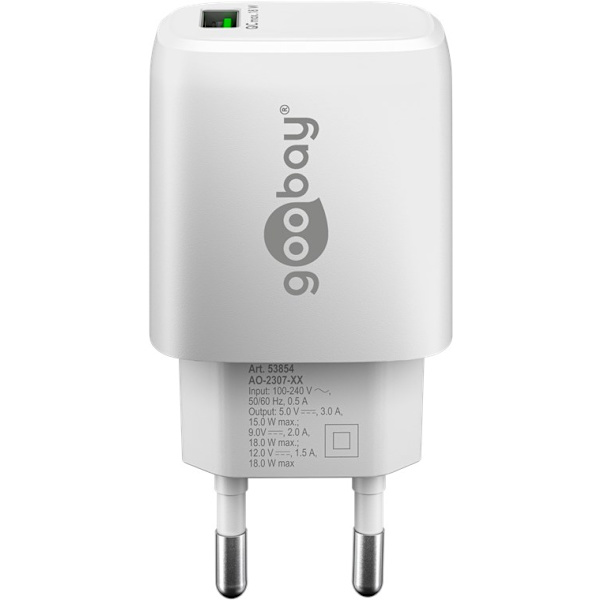 USB-A QC snabbladdare (18 W) vit