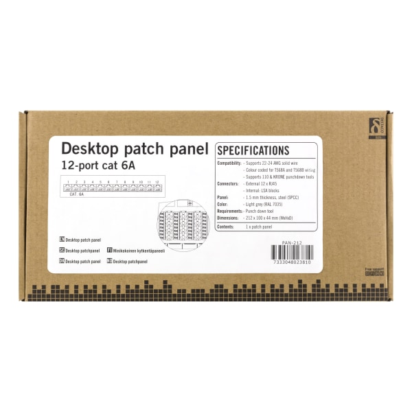 Patch Panel, 12xRJ45, Cat6a, wall-mountable, metal, grey
