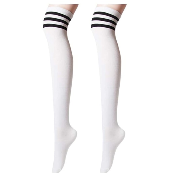Overknee sokker hvide med sorte striber L