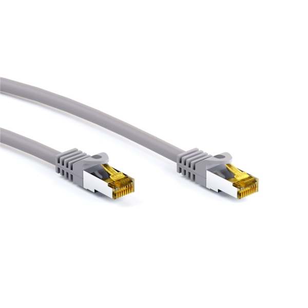RJ45 patchkabel S/FTP (PiMF), 500 MHz, med CAT 7 råkabel, grå, 0,25 m