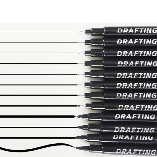 Precision Fineliner Pens Set - 9 Svarta Pennor för Ritning