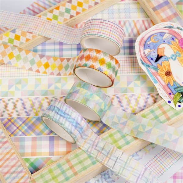 Raidallinen ja ruudullinen washiteippisetti 12 rullaa Multicolor1 Multicolor1