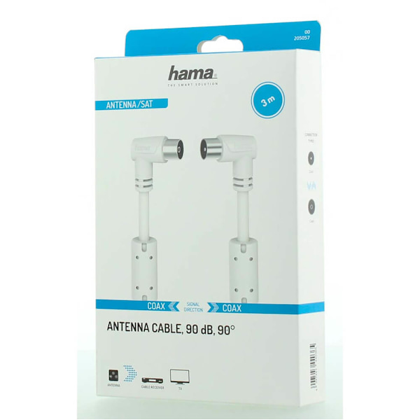 Antennkabel Vinklad 90dB Vit 3.0m
