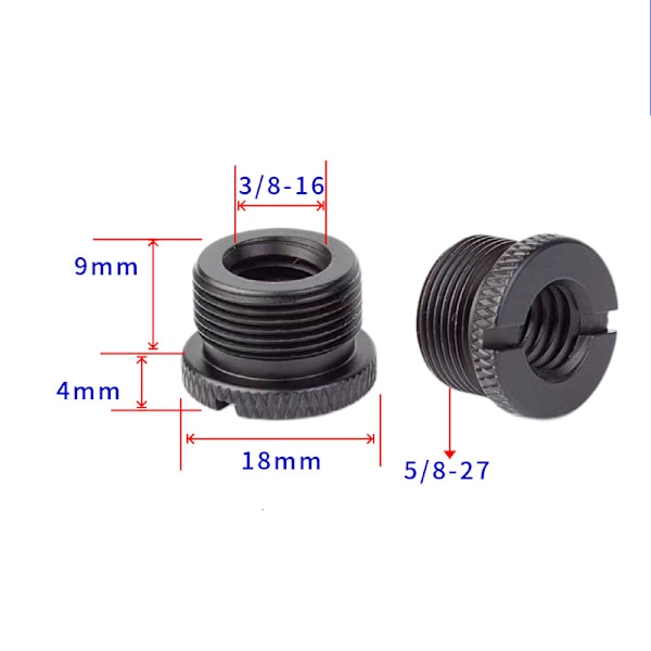 Jalustan pään sovitin, 3/8" sisäkierre - 5/8" ulkokierre (musta) 5 kpl 8.3.-16