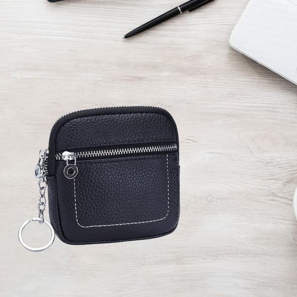 Stilfuld Mini Ægte Læder Møntpung med Lynlås Black Black