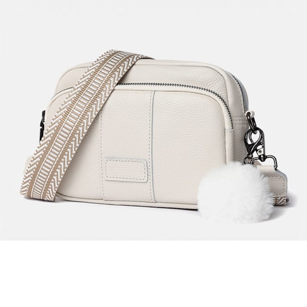 Vit Crossbody-väska, axelväska i läder för kvinnor