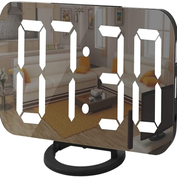 Digital väckarklocka med spegelglas Svart