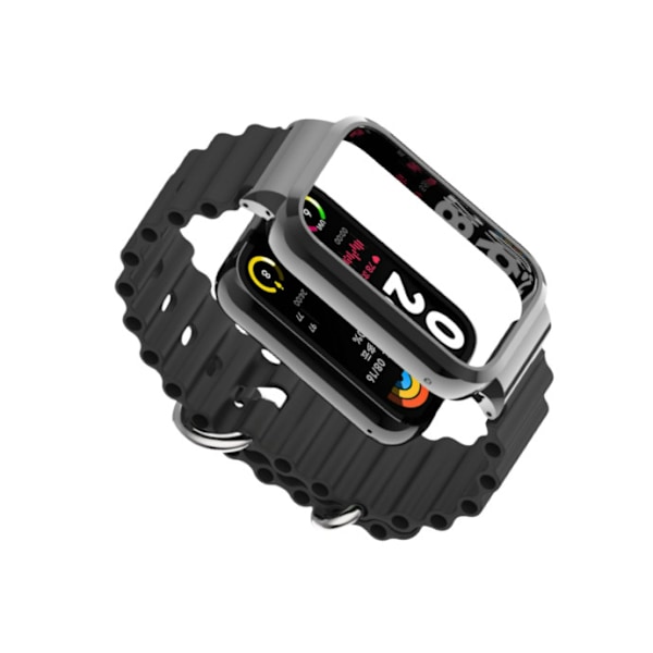 Xiaomi Band 8 Pro Metal Case Ocean Silikone Strap Sort