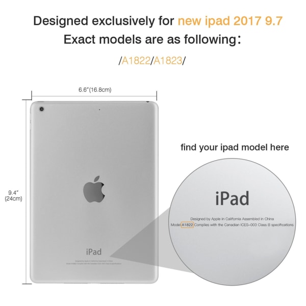 iPad Cover Case til iPad Air 1, iPad Air 2, New iPad 9.7" Sort