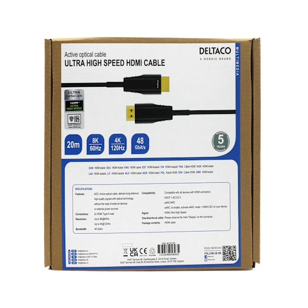 ULTRA High Speed HDMI-cable, 48Gbps, 20m, black, AOC