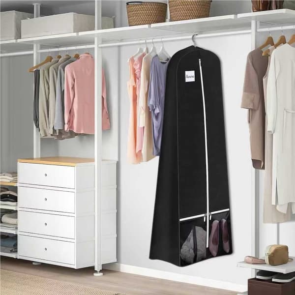 Vikbar Non-Woven Bröllopsklänning Dammskydd - Förvaringsväska för Kläder Black Black