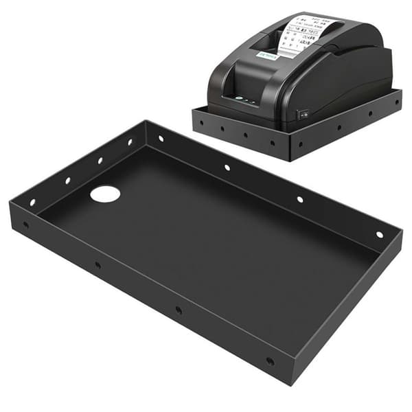 Rustfrit stål printerbakke - sort pladsbesparende POS- og KDS-printerhylde, stabil platform til termiske og labelprintere, nem at rengøre