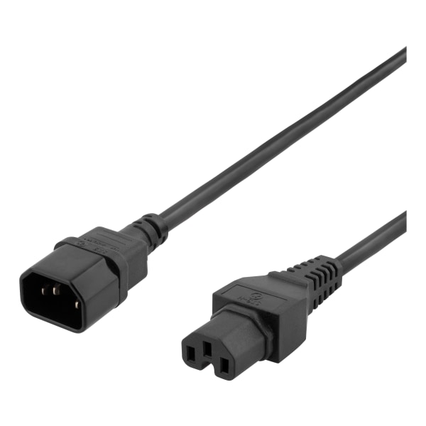 2m earthed cable IEC 6320 C15, IEC 6320 C14, 250V/10A, black