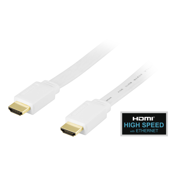 Flat HDMI cable, HDMI High Speed with Ethernet, 1.5m, white