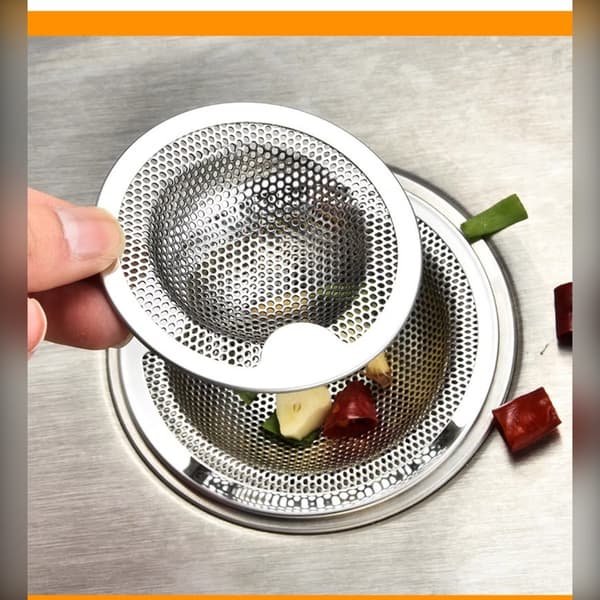 Rostfri diskavloppssil 3-pack med lyftflik för kök och badrum – 304 finmaskig sil (10.2cm, 7.6cm, 5.2cm) – silver