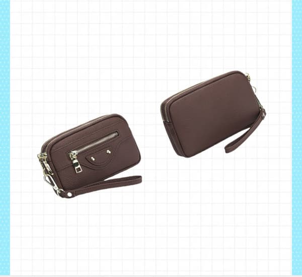 Kvindernes ægte læder Clutch pung med dobbelt lynlås Grey Grey