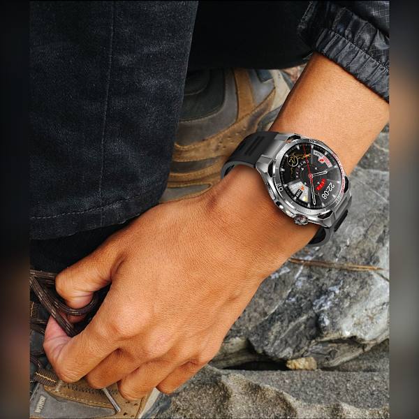 Smartwatch kompatibelt med Android og iOS - brun læder+gummi rem, 1.47in AMOLED, ECG support
