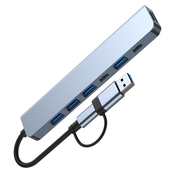 2-i-1 USB-C / USB-hub 7 portar USB3.0 för Windows MacOS Grå Grå