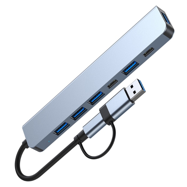 INF 2-i-1 USB-C / USB hub 7 porte USB3.0 til Windows MacOS Grå