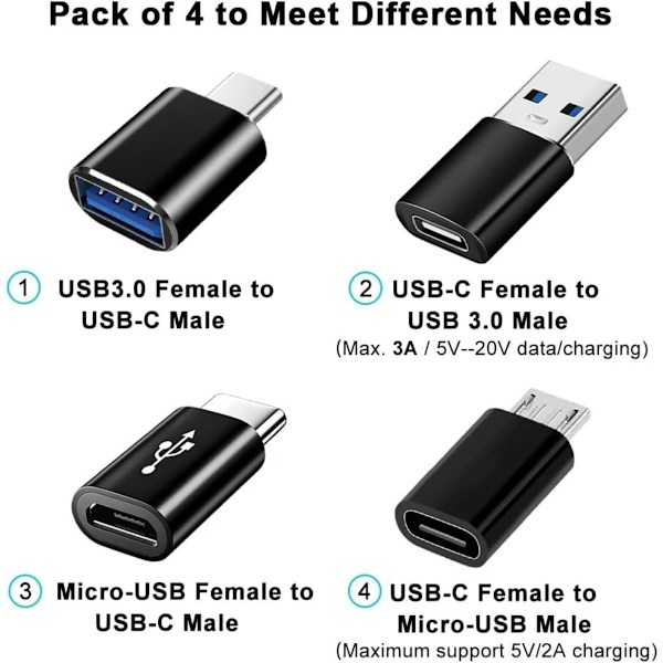 4-pack USB-C Adapter Set: USB 3.0 & Micro USB Adaptrar för Förbättrad Kompatibilitet