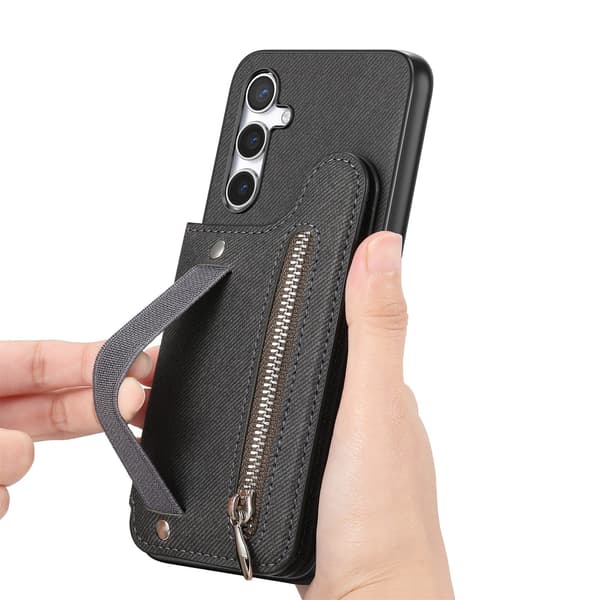 Sort PU Læder Telefoncover med Kortplads og Elastisk Rem Kompatibelt med Samsung S24 Ultra
