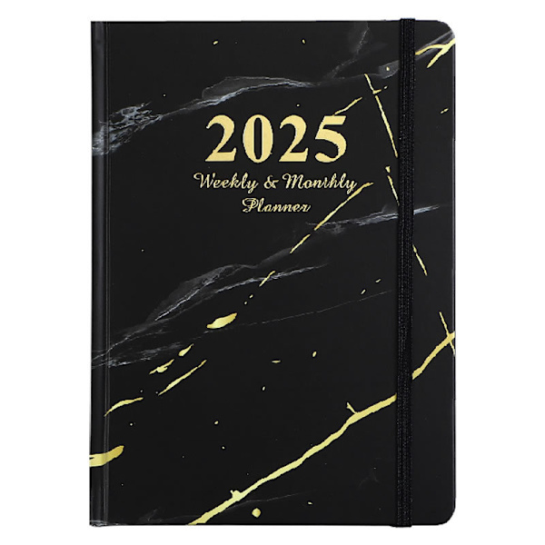 2025 Marble Diary - Elastisk lukning - A5 størrelse Sort