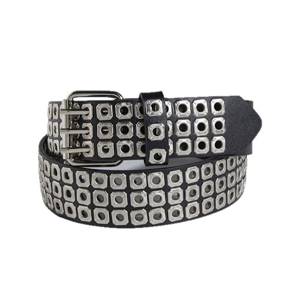 Punk Style Damebælte - Sølv Triple Række Øjelet Design