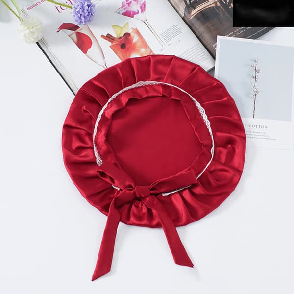 Sidenmössa med spets för kvinnor, hårmössa i 100 % siden Red Red