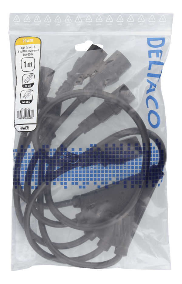 IEC C14 to 5x IEC C13 Power cable, 1m, 10A/250V, Y-Splitter