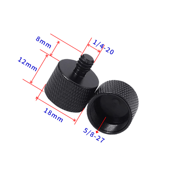 Jalustan pään sovitin, 3/8" sisäkierre - 5/8" ulkokierre (musta) 5 kpl 1/4-20