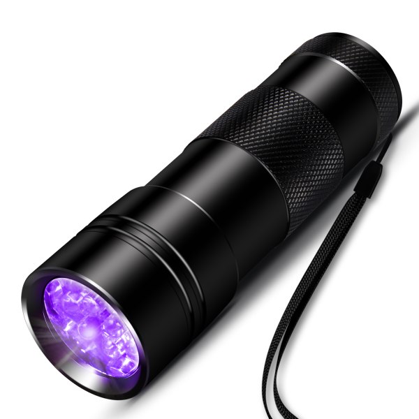 INF UV lommelygte med 12 LED'er 395 nm Sort