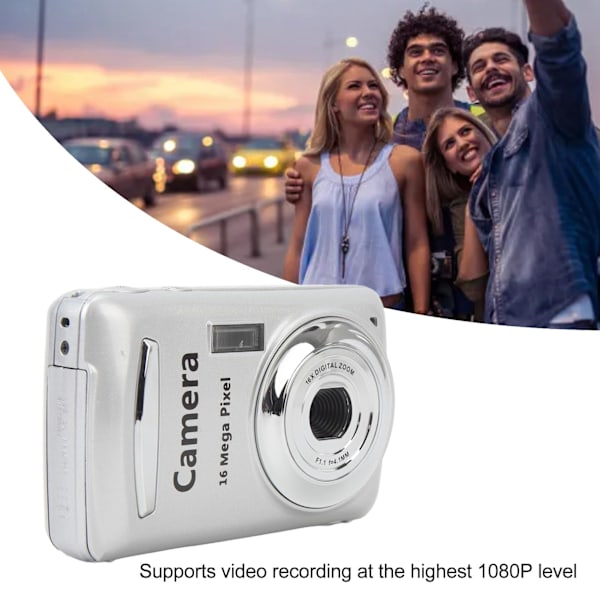 1080P, 16 MP kompakt digitalkamera med 2,4-tommer skærm - 32 GB Sølv