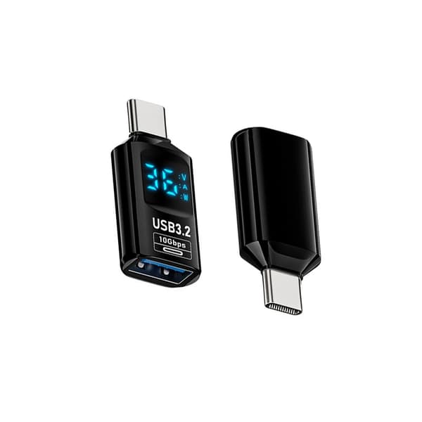USB-naaras - TYPE-C-uros digitaalinäytöllinen adapteri, musta (2 kpl)