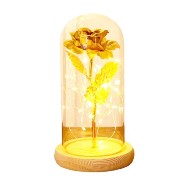 Glaskupol med LED-slinga och guldros Guld Guld