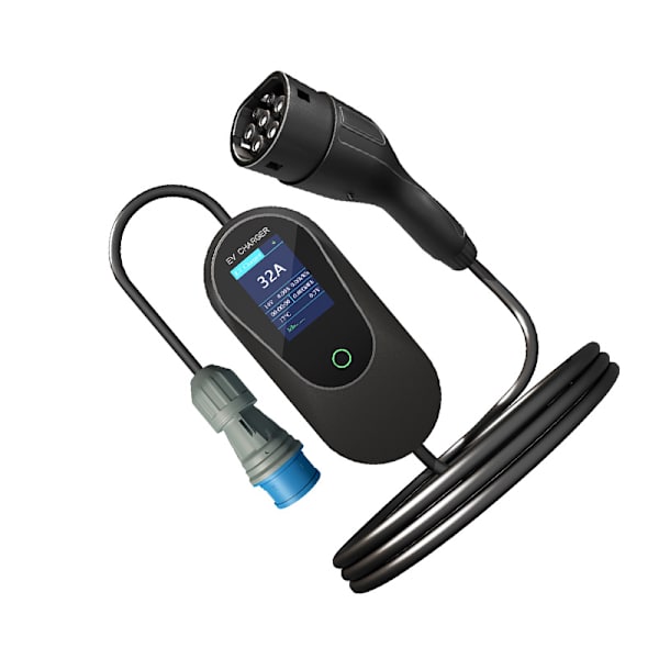 Bærbar elbiloplader type 2 – 7kW, 32A, 5m ladekabel (EVSE)